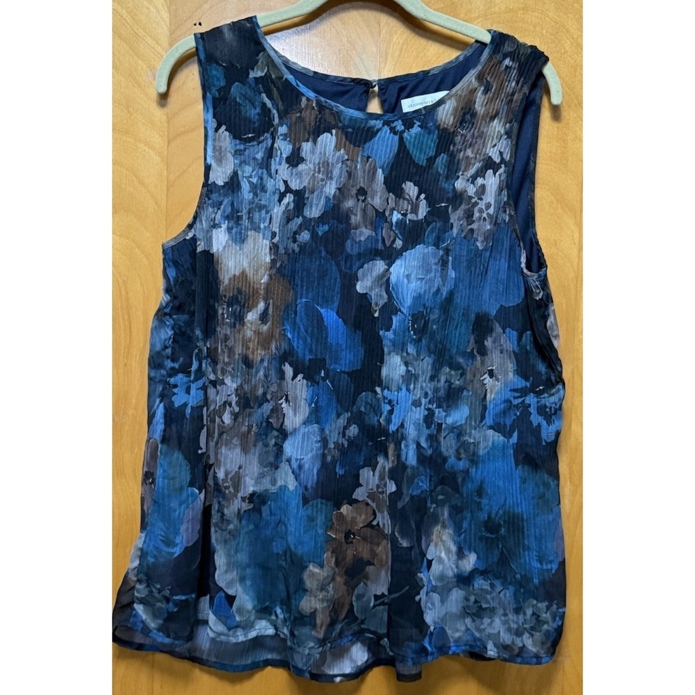 Christopher &‎ Banks Womens Pleated Flowy Chiffon Floral Lined Tank Keyhole Sz L